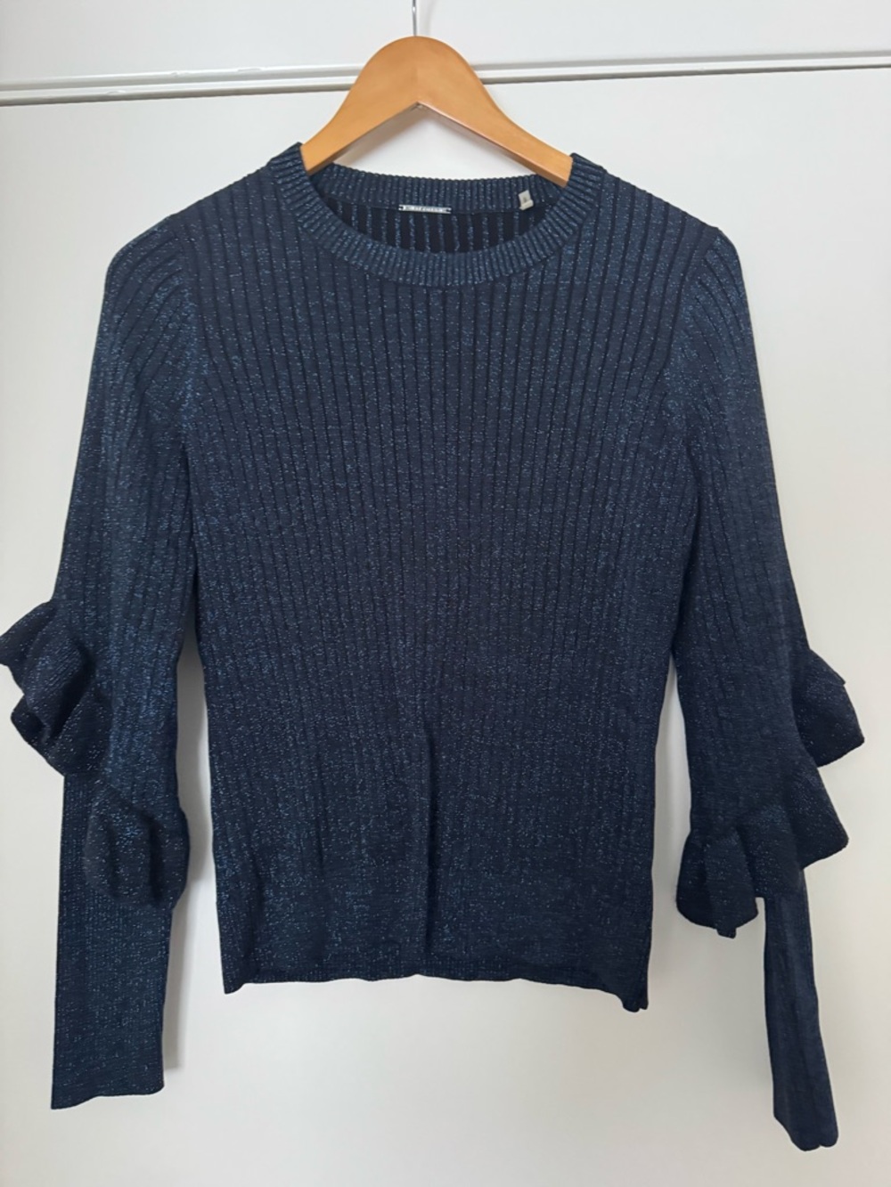 Elie Tahari Metallic Navy Ribbed Knit Top